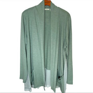 LOGO Lounge Lori Goldstein Sage Green Open Front French Terry Cardigan Large